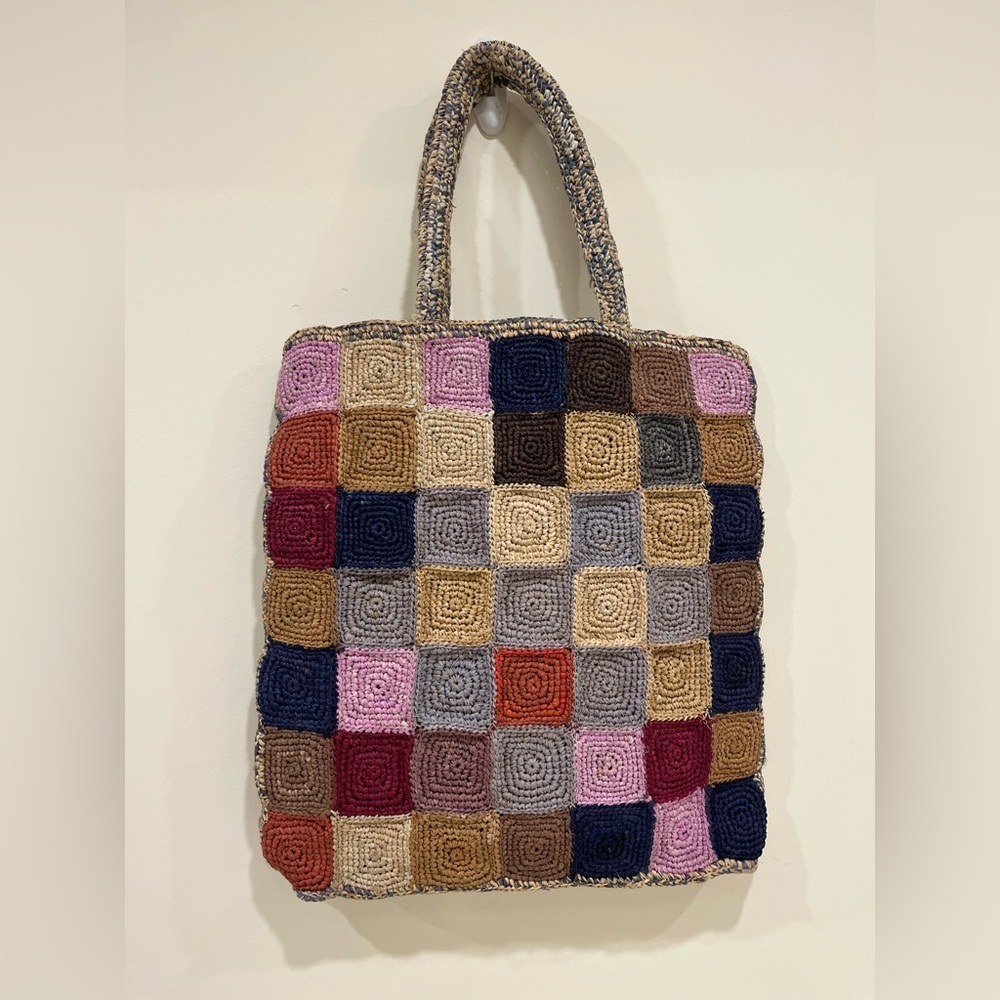 Handmade Raffia Crochet Square Tote Bag